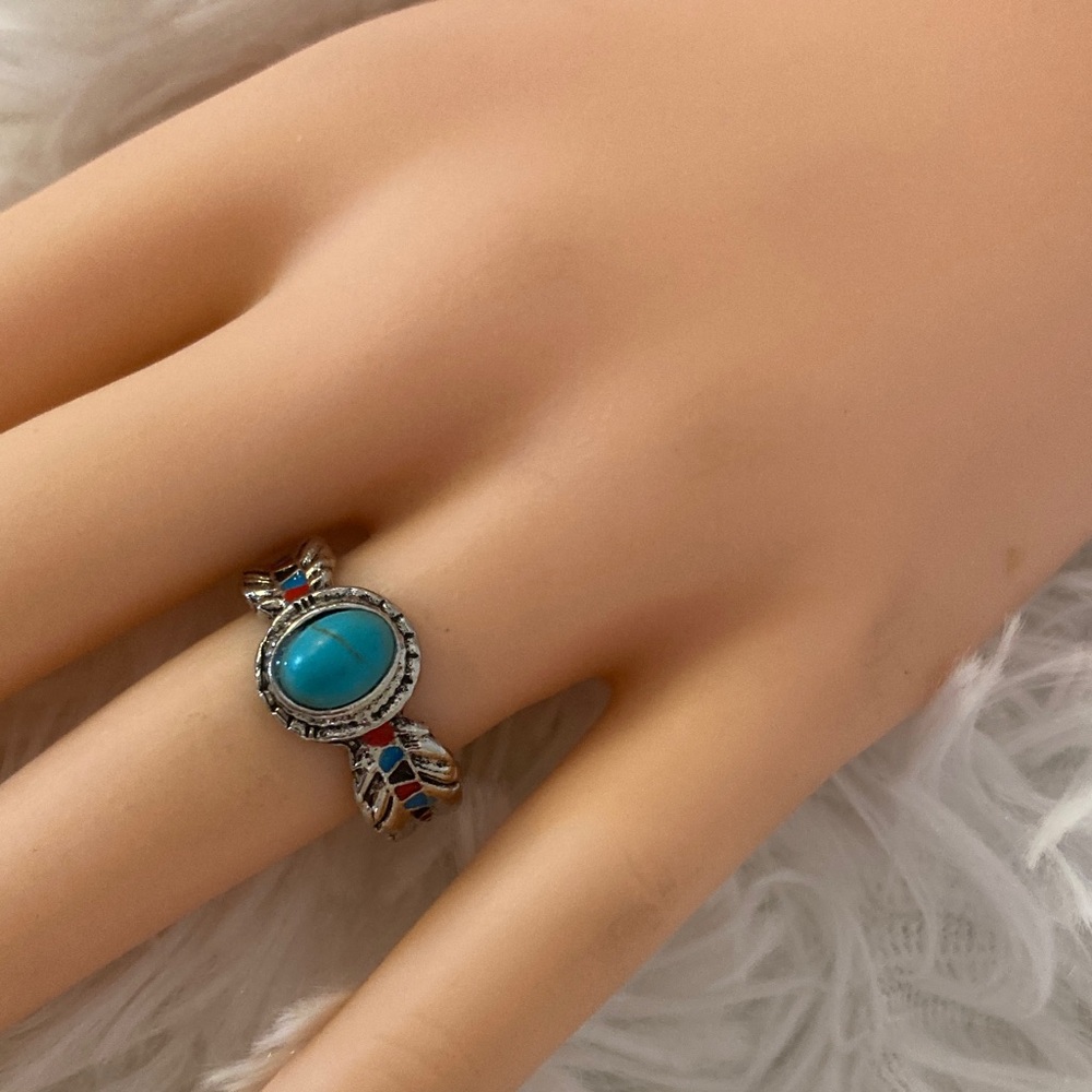 Western Ring with faux turquoise Size 9.5